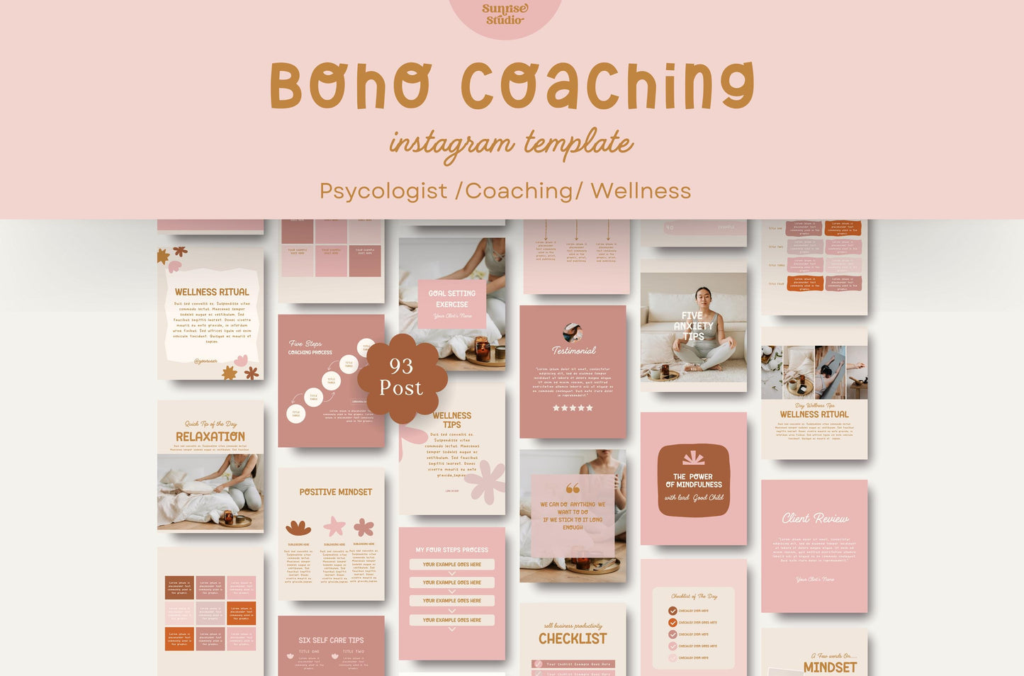 Plantilla de Instagram de bienestar, diseño orgánico boho artístico, ilustración dibujada a mano para psicólogos, bienestar y entrenadores.