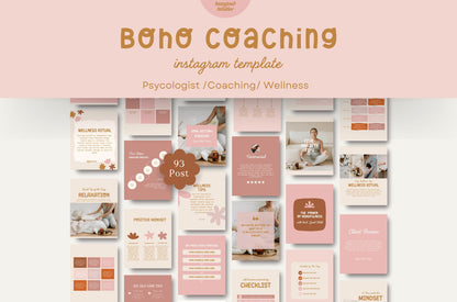 Plantilla de Instagram de bienestar, diseño orgánico boho artístico, ilustración dibujada a mano para psicólogos, bienestar y entrenadores.