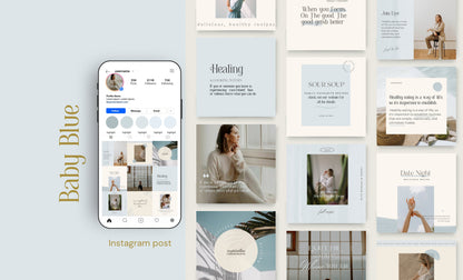 Plantilla de feed de Instagram en azul bebé para coaches de negocios, Canva: diseño de publicaciones de alto impacto visual y estrategia de participación para pequeñas empresas