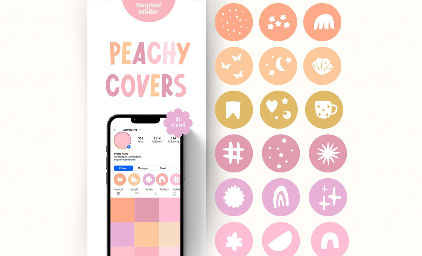 Conjunto de portadas para historias destacadas de Instagram / Íconos pastel dibujados a mano / Lindas plantillas de redes sociales para Canva / Peachy Playful Design