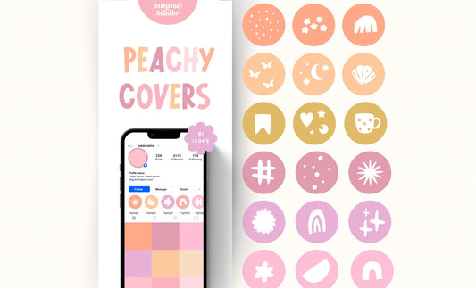 Conjunto de portadas para historias destacadas de Instagram / Íconos pastel dibujados a mano / Lindas plantillas de redes sociales para Canva / Peachy Playful Design