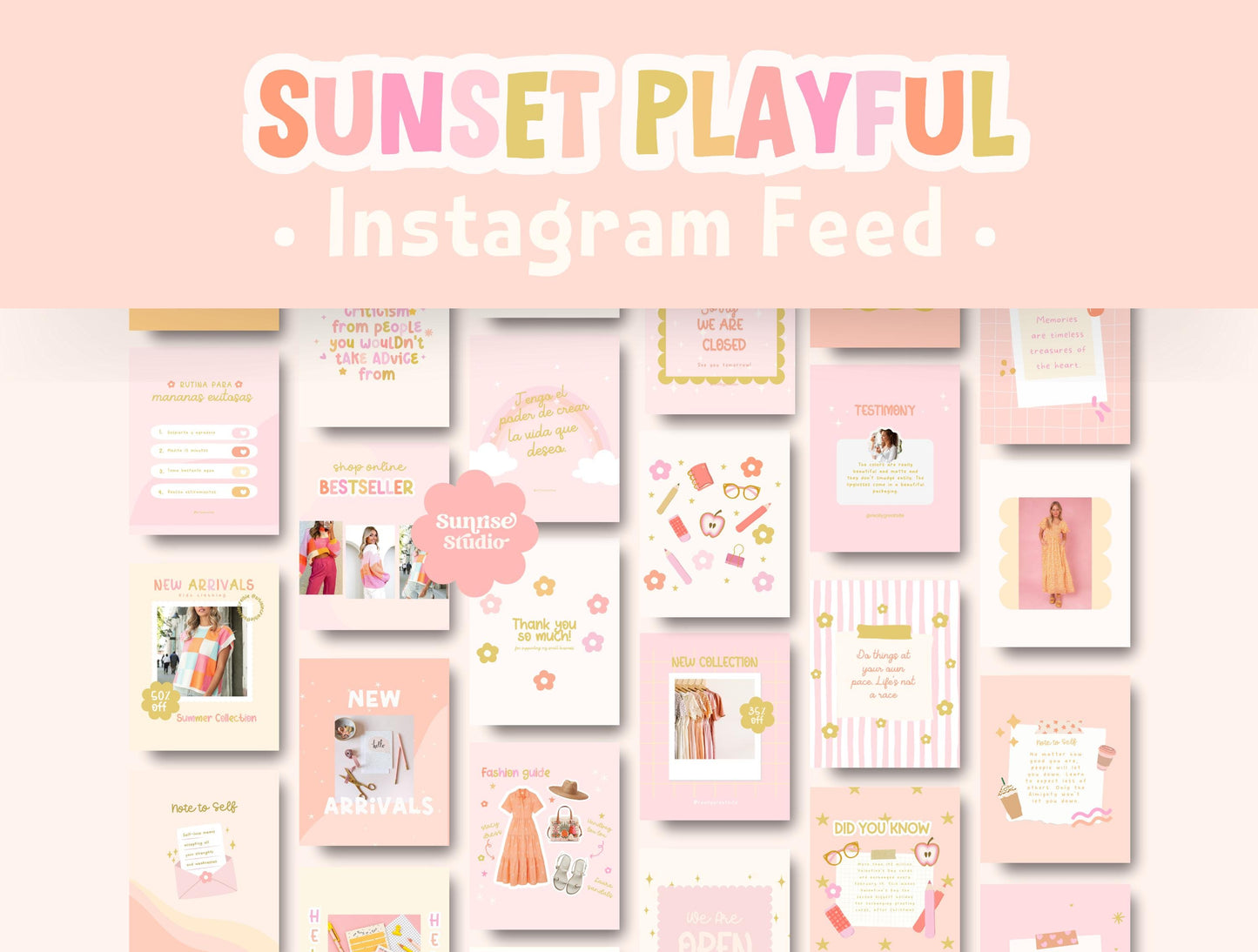 Plantilla de Instagram de Sunset Playful / Feed de Instagram de boutique / Feed de moda / Plantilla de compromiso