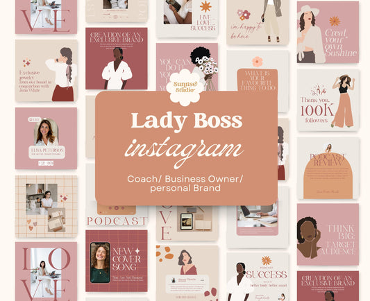 Feed de Instagram para jefas y pequeñas empresas: plantillas elegantes para el éxito - Plantilla Canva para interacción en redes sociales