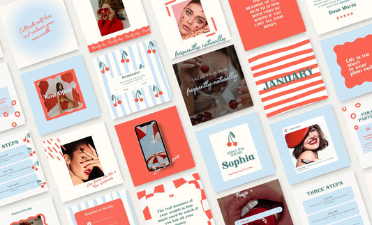 Plantilla moderna de Instagram con temática de cerezas / Diseño elegante y con estilo para redes sociales / Publicación moderna en Canva / Herramientas para pequeñas empresas / Feed de influencers