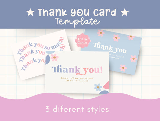 Plantilla de paquete de tarjetas de agradecimiento divertidas en colores pastel / Tarjeta de presentación pequeña / Diseño de marca / Embalaje de marca