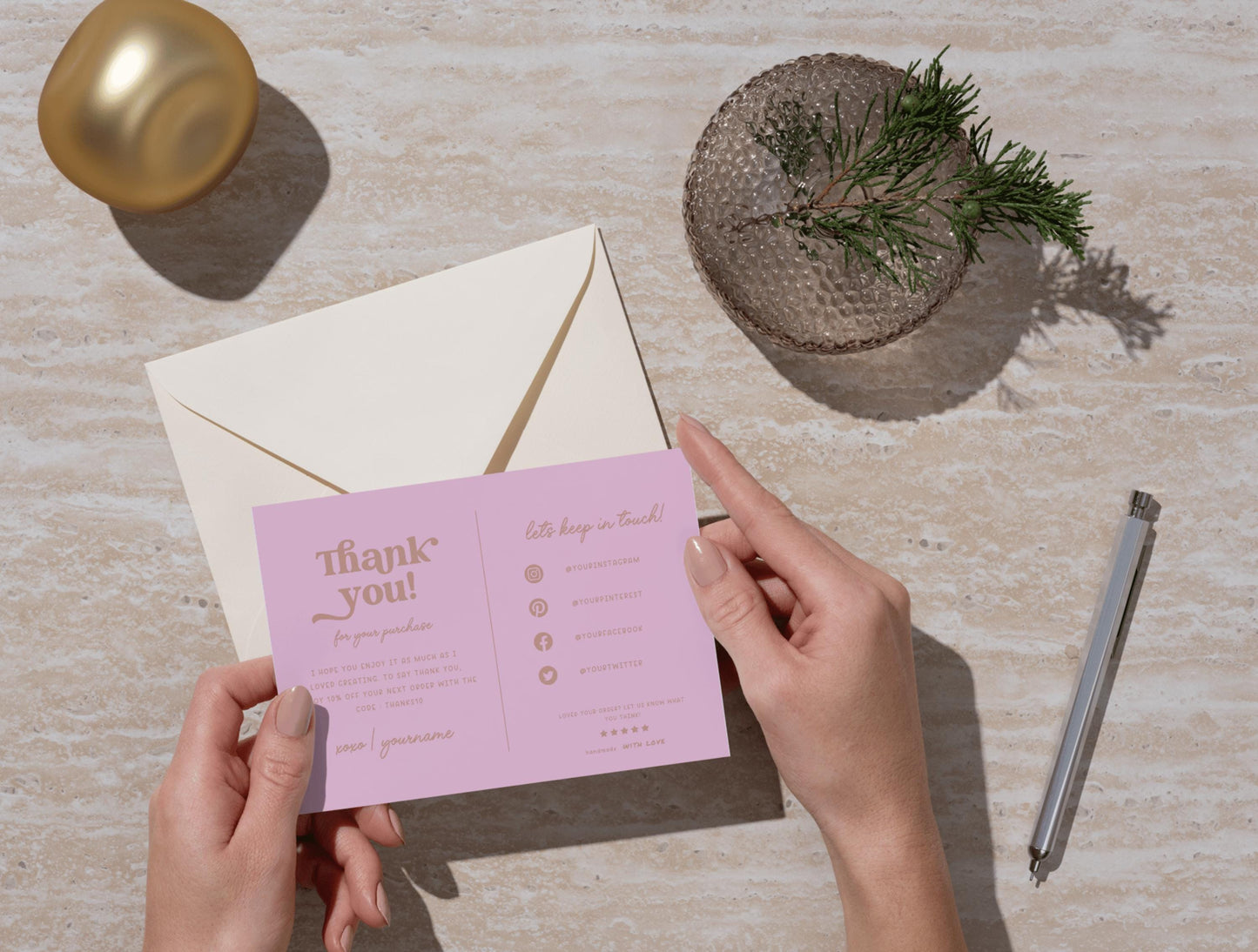 Plantilla de Canva de tarjeta de agradecimiento con flores abstractas editables/tarjeta de agradecimiento al cliente/inserto de empaque para pequeñas empresas