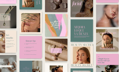 Feed de Instagram de Skincare Boho / Diseño artístico / Canva: plantillas de pintura hechas a mano, estrategia de alto impacto visual y participación para pequeñas empresas