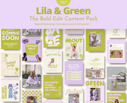 Viral Trendy lila & Green Instagram Template Pack | Vibrant Canva Templates for Influencers, Content Creators and Digital Marketers