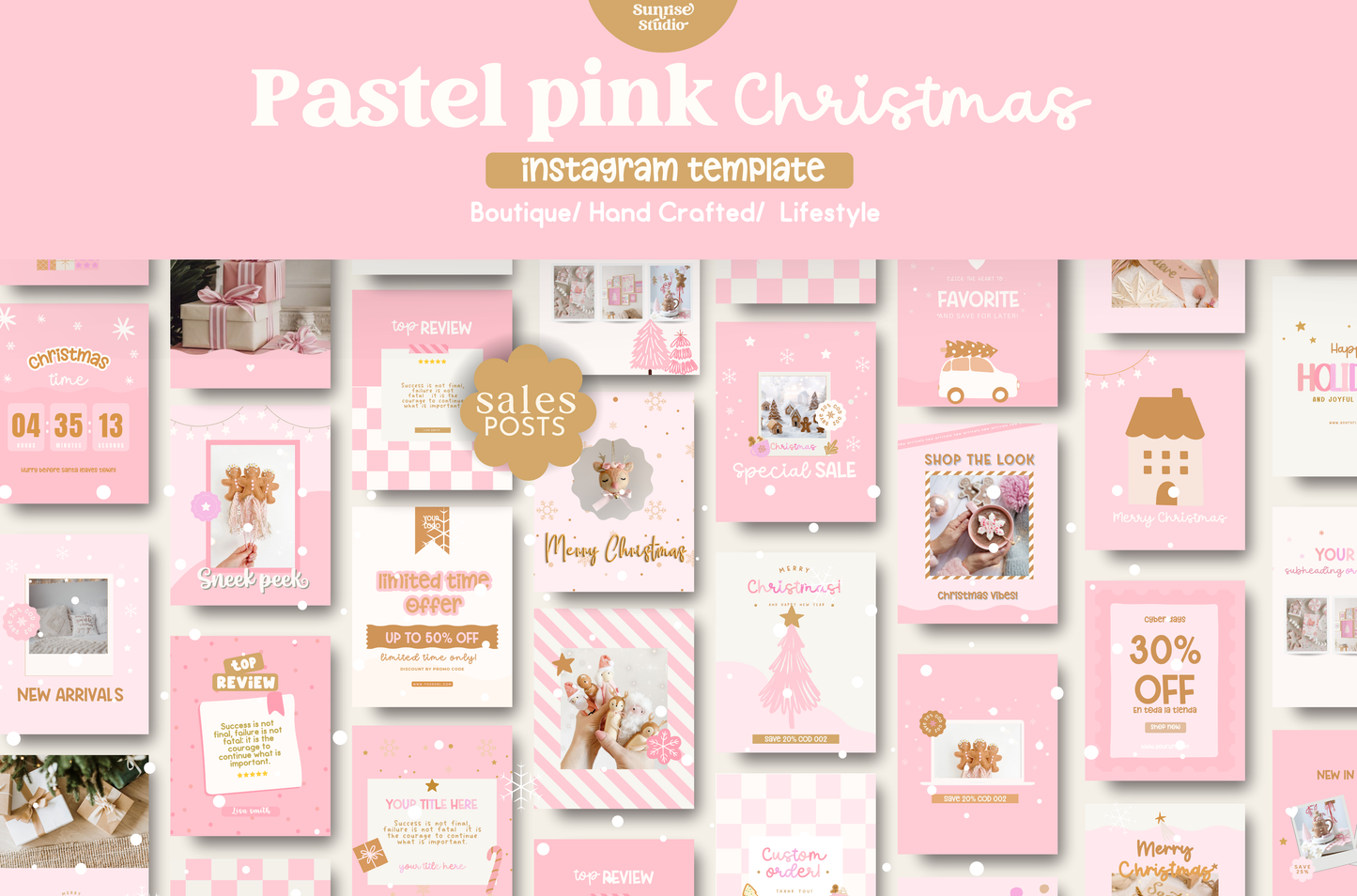 Pastel Pink Christmas Canva template- Holiday Instagram template- Christmas instagram Feed-season sales template